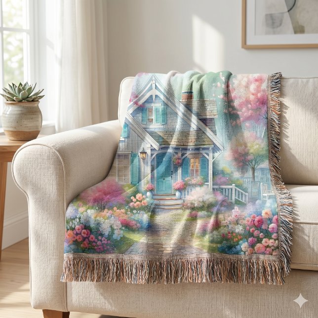 Blossom Lane Blå Stugträdgård Filt (Blossom Lane Blue Cottage Garden Throw Blanket)
