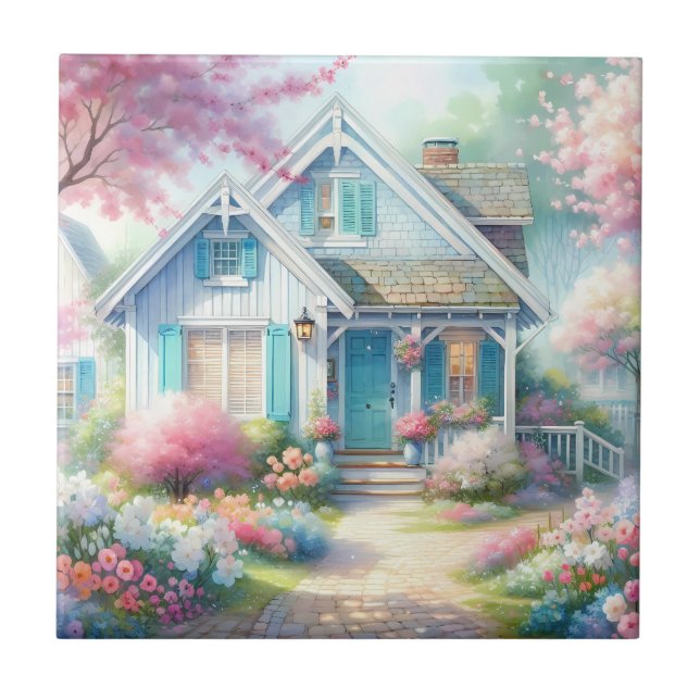 Blossom Lane Blå Stugträdgård Kakelplatta (Framsidan)