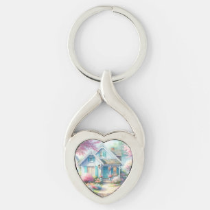 Blossom Lane Blå Stuguträdgård Twisted Heart Silverfärgad Nyckelring