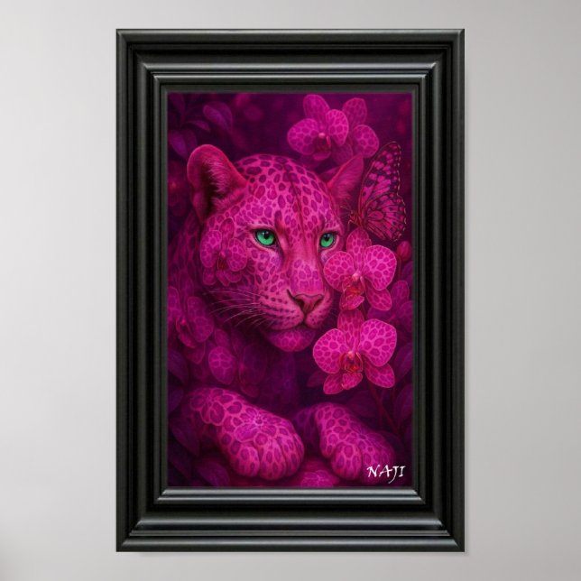 Blossom Panther – Förtrollad Rosa Wildlife Art Poster (Framsidan)