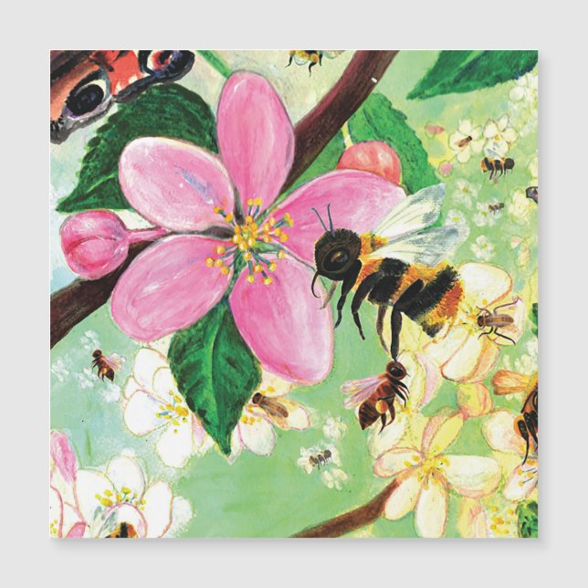 Blossoma Träd med bin Magnetiskt kort (Framsida)