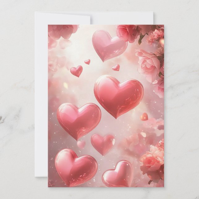 Blossomer Kärlek: Rosa ros Heart Bröllop inbanni Inbjudningar (Framsida)