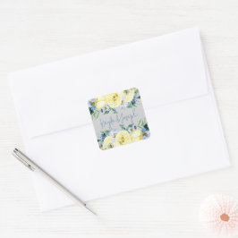 Blossomerande Kärlek Blue Gult Blommigt Bröllop Fyrkantigt Klistermärke
