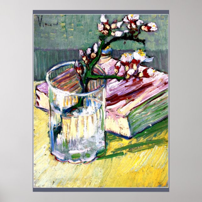 Blossoming Almond Gren med Bok Poster (Framsidan)