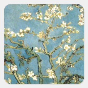 Blossoming Almond Träd av Van Gogh Fyrkantigt Klistermärke
