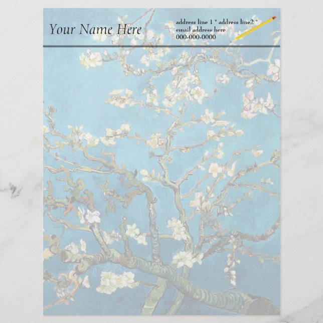 Blossoming Almond Träd, Van Gogh. Brevhuvud (Framsida)