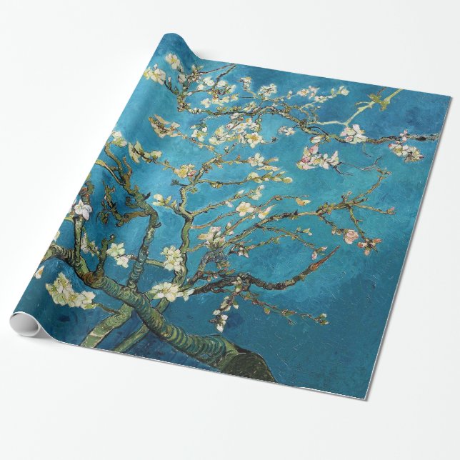 Blossoming Almond Träd, Vincent van Gogh. Presentpapper (Utrullad)