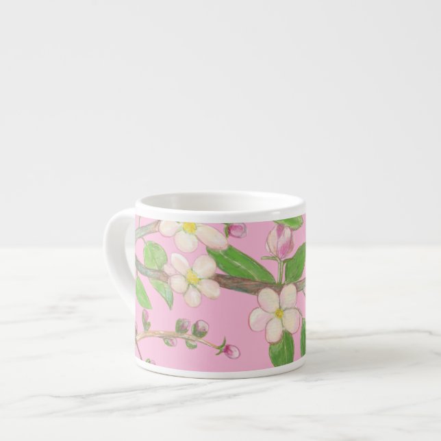 Blossoming Apple Träd Gren Pastel Rosa Espressomugg (Framsida vänster)