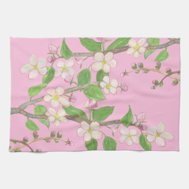 Blossoming Apple Träd Gren Pastel Rosa Kökshandduk (Horisontell)