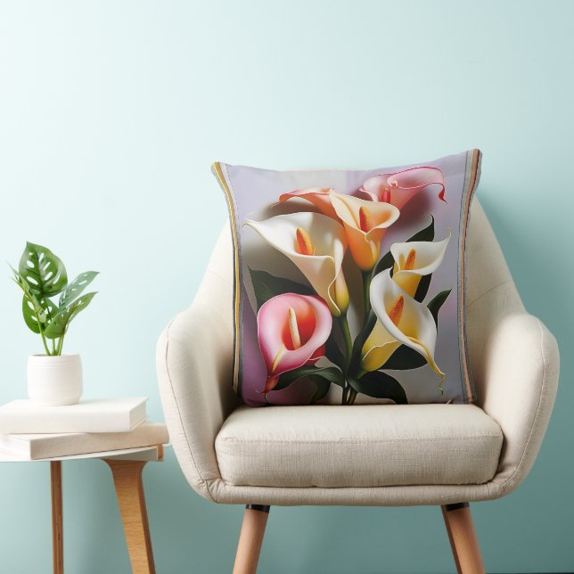 Blossoming av Calla Lilies i Pastel Färg Kudde (Stol)
