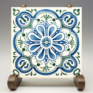 Blossoming Azure Ceramic Print Tile Kakelplatta
