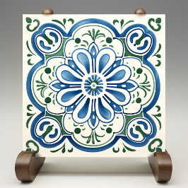 Blossoming Azure Ceramic Print Tile Kakelplatta