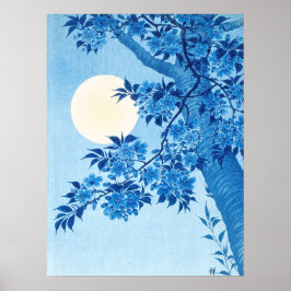Blossoming Cherry Moonlit Night Ohara Koson Blue18 Poster