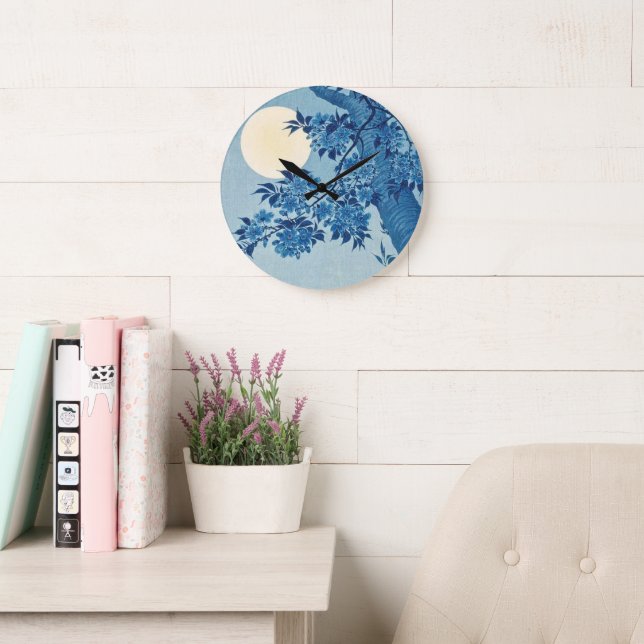 Blossoming Cherry on a Moonlit Night - Ohara Koson Stor Klocka (Läsesal)