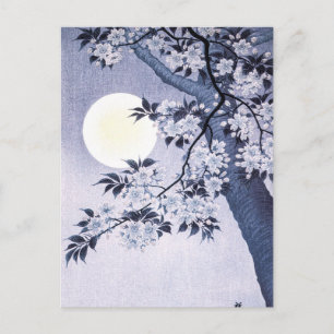 Blossoming Cherry on a Moonlit Night Ohara Koson Vykort