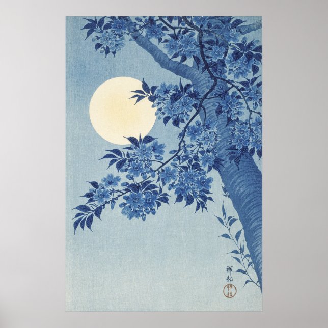 Blossoming Cherry på en måndaglig natt Poster (Framsidan)