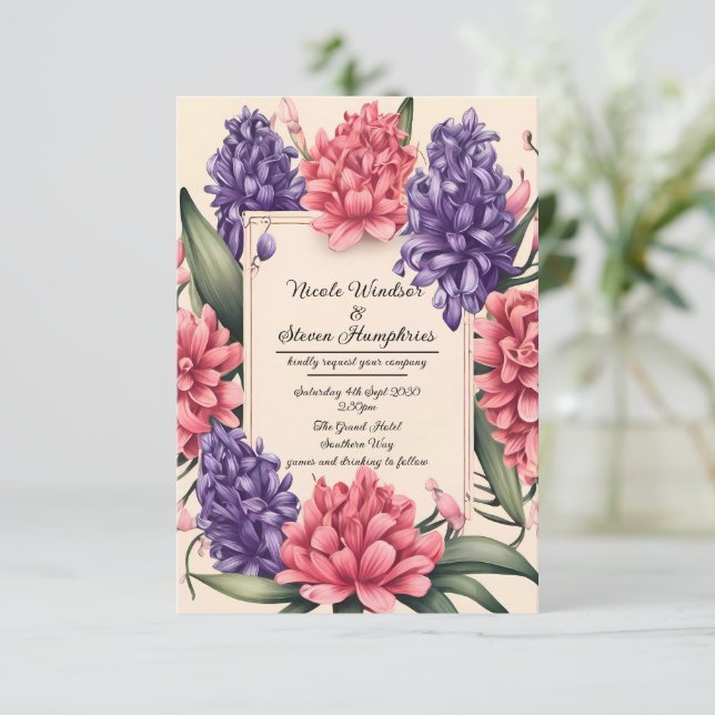 Blossoming Kärlek: Elegant Blommigt Bröllopinbjuda (Stående Fram)