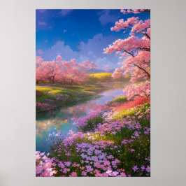Blossoming Riverbank Poster