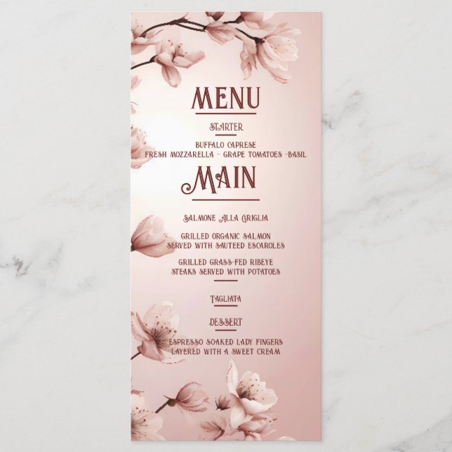 Blossoming Romantik: Ett tema för Blommigt Bröllop Meny (Framsida)