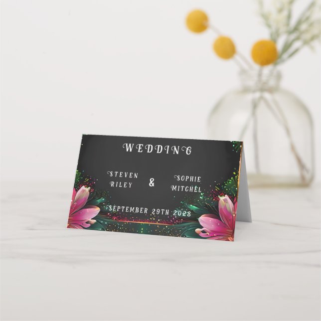 Blossoming Romantik: Ett tema för Blommigt Bröllop Placeringskort (Framsida)