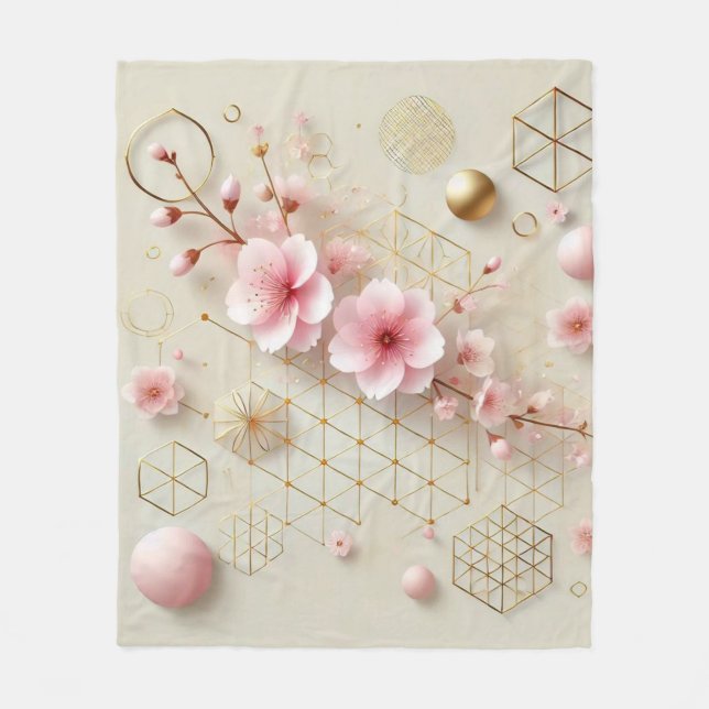 Blossoming Sakura Geometric Fleece Blanket (Framsidan)