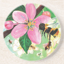 Blossoming Träd med Bees Illustration Underlägg