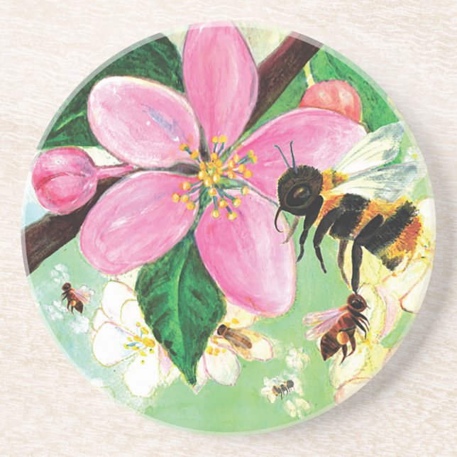 Blossoming Träd med Bees Illustration Underlägg (Framsidan)