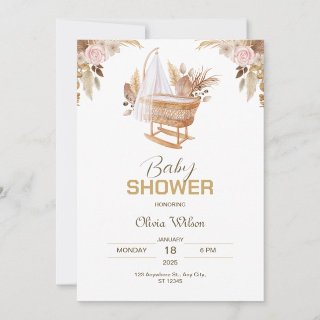 Blossomnande Joy: Babykläder för vattenfärgad Blom Inbjudningar (Framsida)