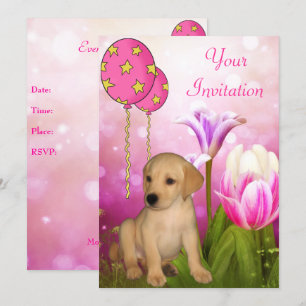 Blossoms Ballonger & Labrador Valp Event Inbjudningar