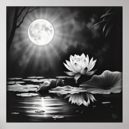 BlossomTranquilitet: Lotus Charcol Art Poster