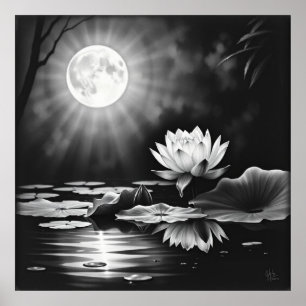BlossomTranquilitet: Lotus Charcol Art Poster