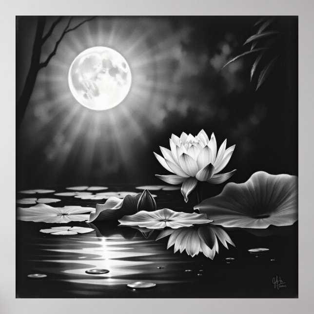 BlossomTranquilitet: Lotus Charcol Art Poster (Framsidan)