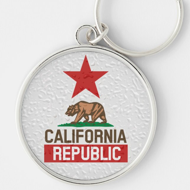 Blöt California Republic Decor Rund Silverfärgad Nyckelring (Framsidan)