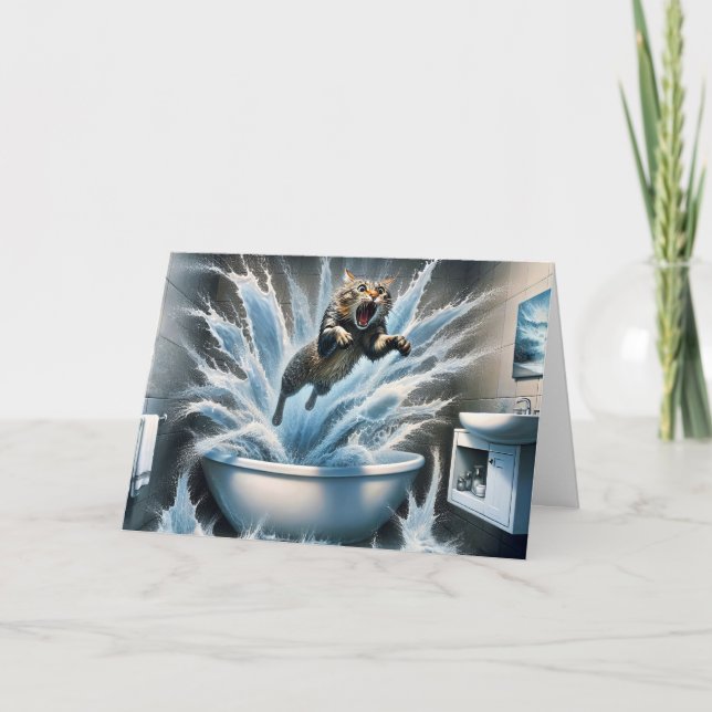 Blöt Cat Birthday Humor Kort (Framsida)