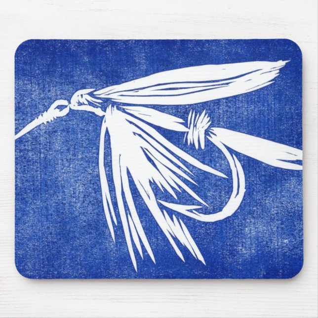 "Blöt Fly - Blue" Classic Trout Fly Mousepad Musmatta (Framsidan)
