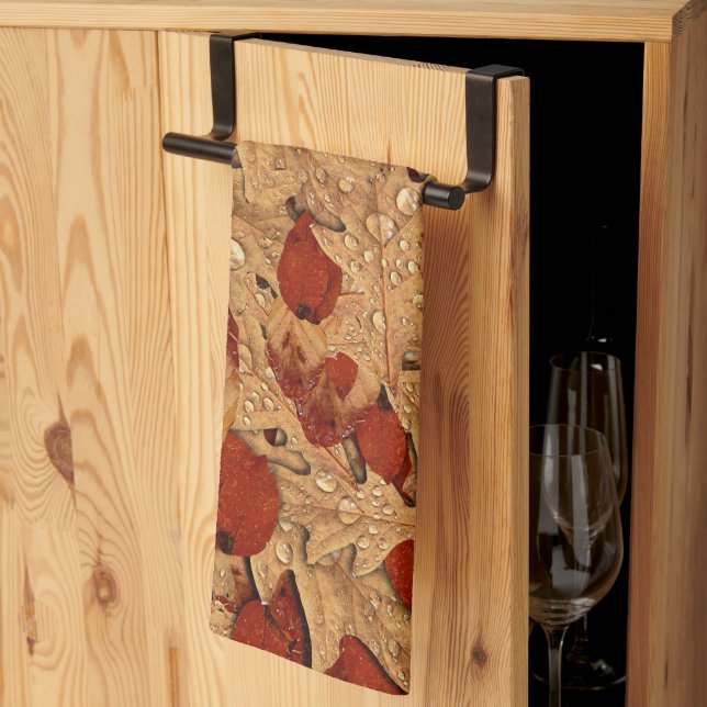 Blöt Höst löv Thanksgiving Kökshandduk (Thirds Fold)