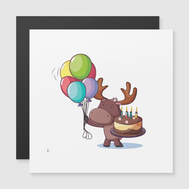 Blöt med ballong och kaka magnetisk inbjudningskort (Fram/baksida)