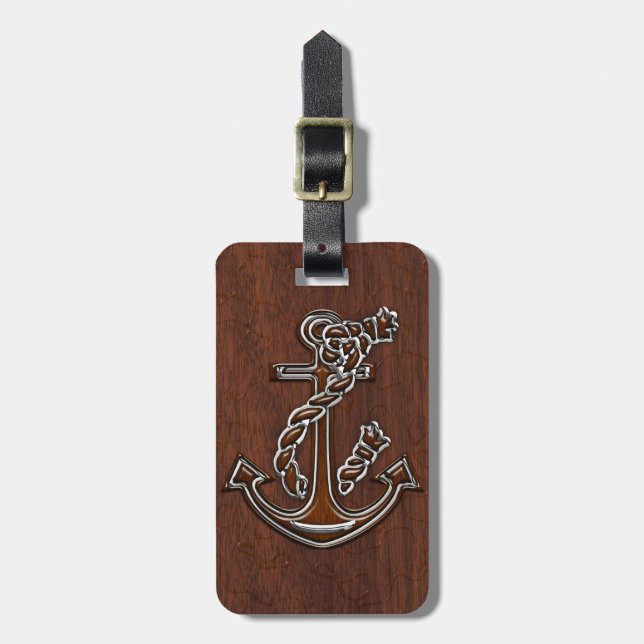 Blöt Nautical Mahogany Anchor Steel Decor Bagagebricka (Vertikal Framsida)
