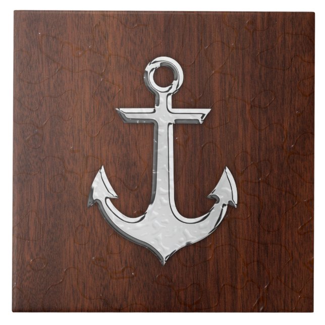 Blöt Nautical Mahogany Anchor Steel Decor Kakelplatta (Framsidan)