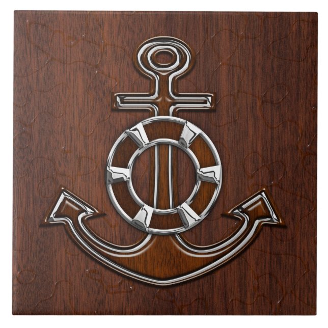 Blöt Nautical Mahogany Anchor Steel Decor Kakelplatta (Framsidan)