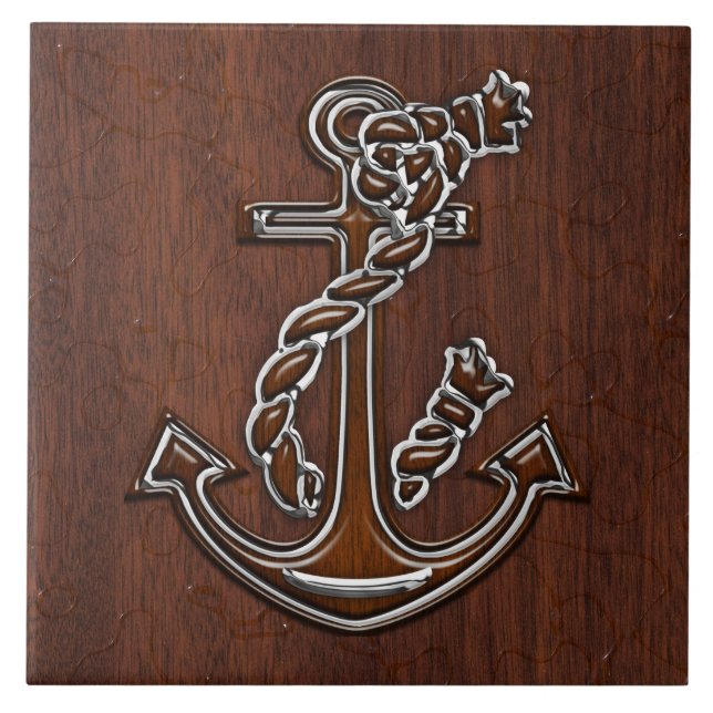 Blöt Nautical Mahogany Anchor Steel Decor Kakelplatta (Framsidan)
