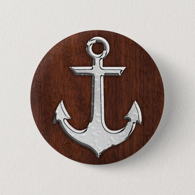 Blöt Nautical Mahogany Anchor Steel Decor Knapp (Framsida)