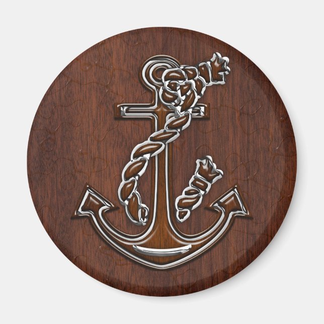 Blöt Nautical Mahogany Anchor Steel Decor Magnet (Framsidan)