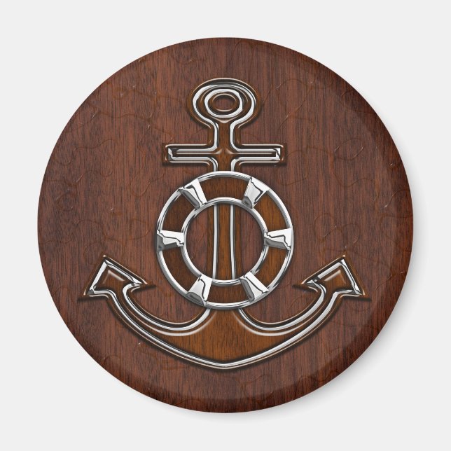 Blöt Nautical Mahogany Anchor Steel Decor Magnet (Framsidan)