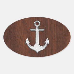 Blöt Nautical Mahogany Anchor Steel Decor Ovalt Klistermärke
