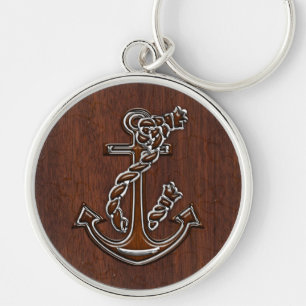 Blöt Nautical Mahogany Anchor Steel Decor Rund Silverfärgad Nyckelring