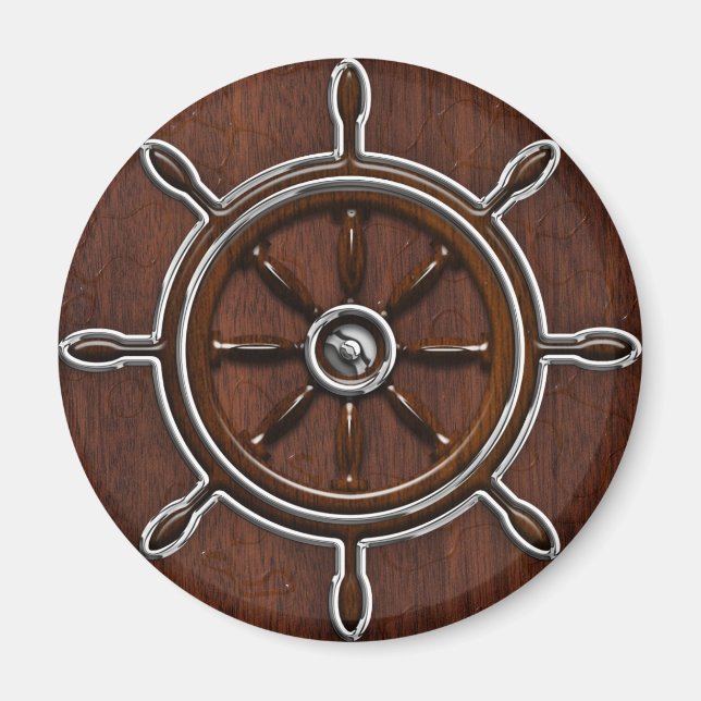 Blöt Nautical Mahogany Nautical Wheel Magnet (Framsidan)
