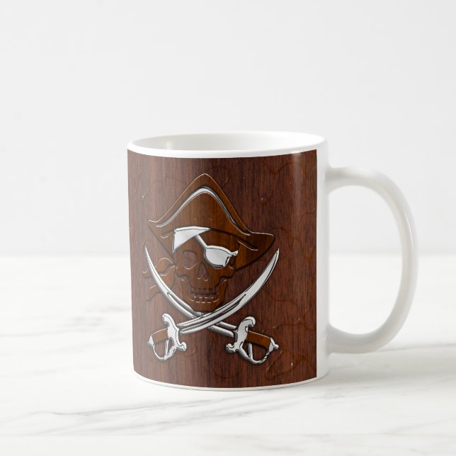 Blöt Nautical Mahogany Pirat Skull Steel Kaffemugg (Höger)