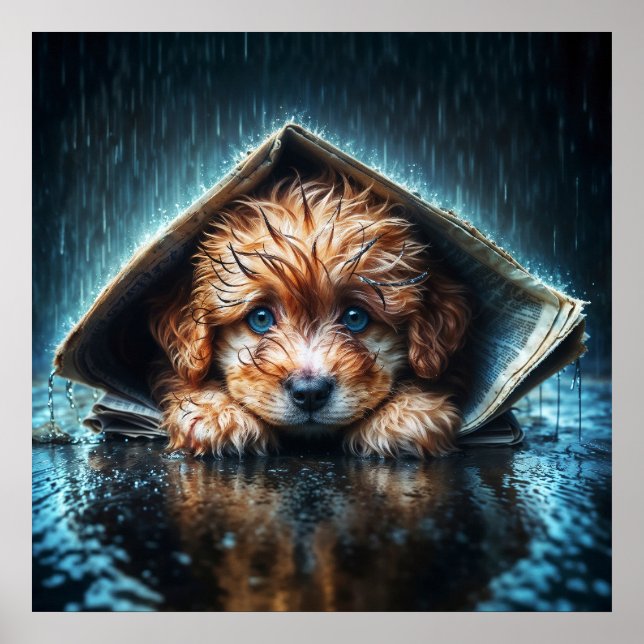 Blöt-valp under tidningsskydd poster (Framsidan)