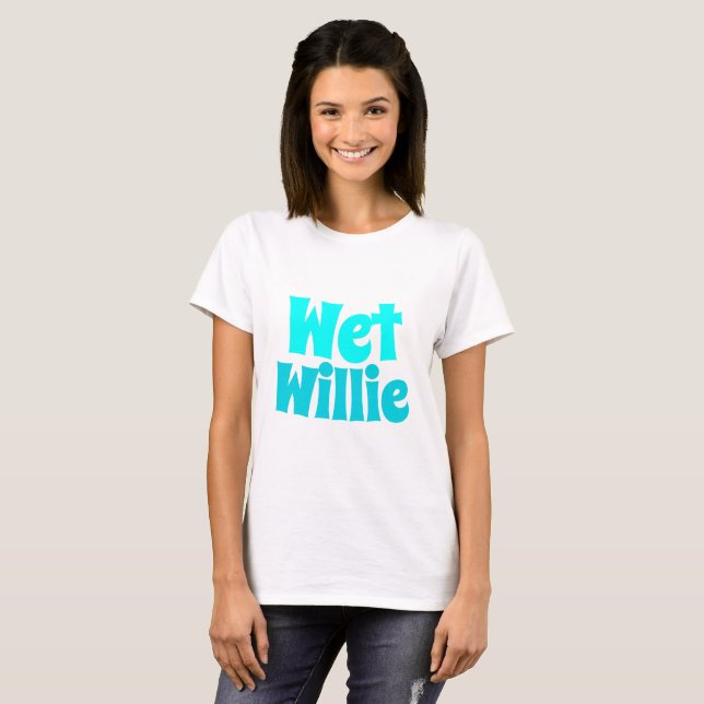 Blöt Willie Novelty Stil T-shirt (Hel framsida)